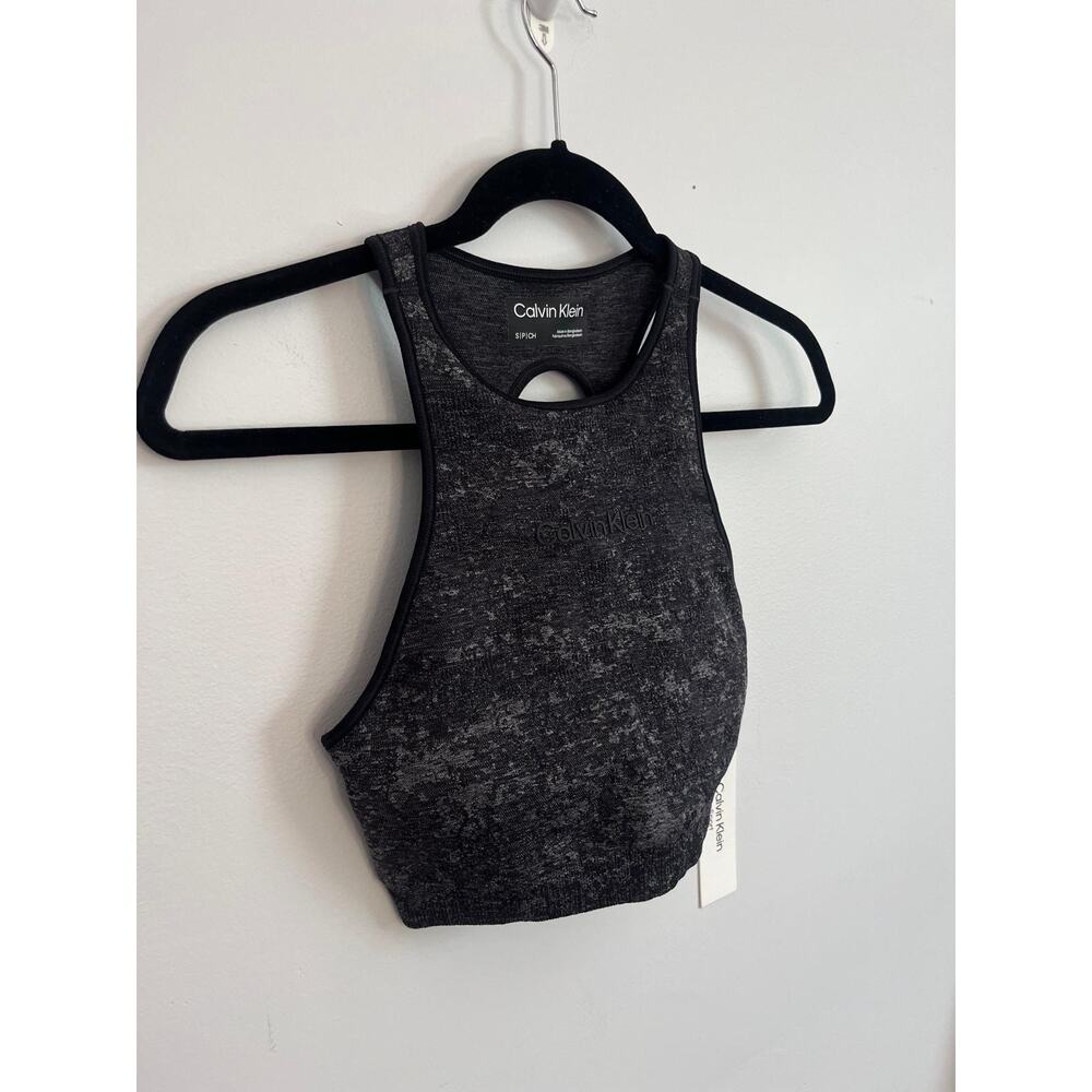 Calvin Klein Sports Bra Women S Black Gray‎ Marble Racerback Seamless NWT